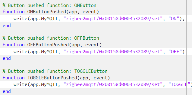 The GUI app MQTT buttons